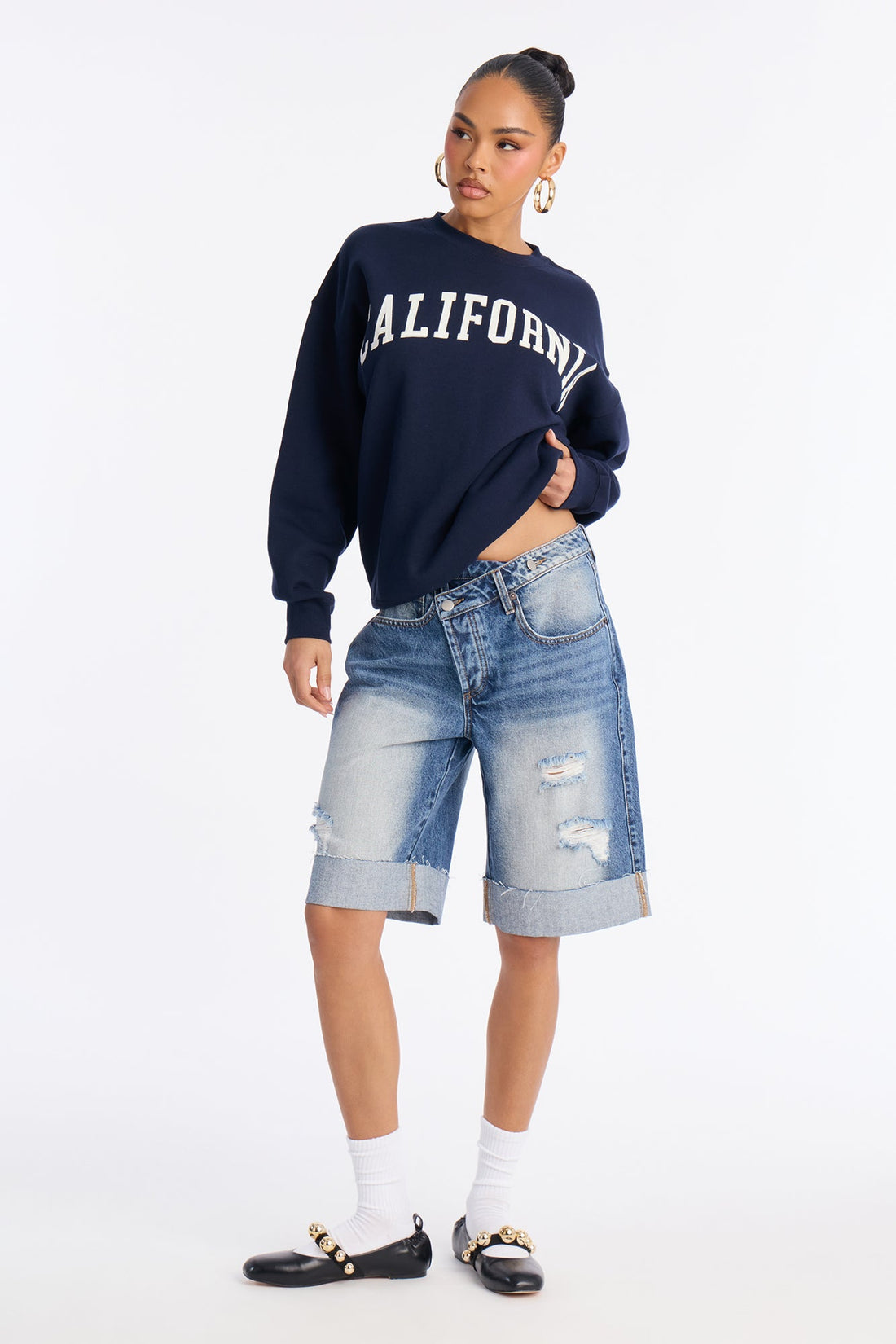 Lafayette Crossover Cuffed Denim Jorts - Vintage Wash