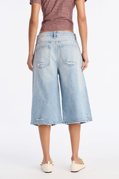Havana Ripped Denim Jorts - Light Wash