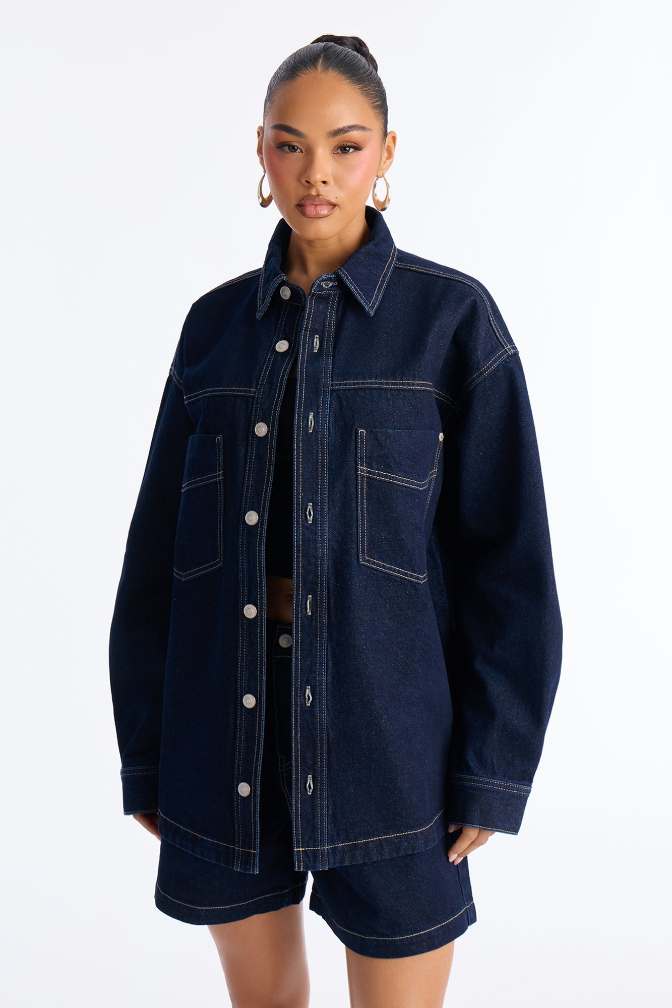 Night Borough Denim Shacket - Dark Wash