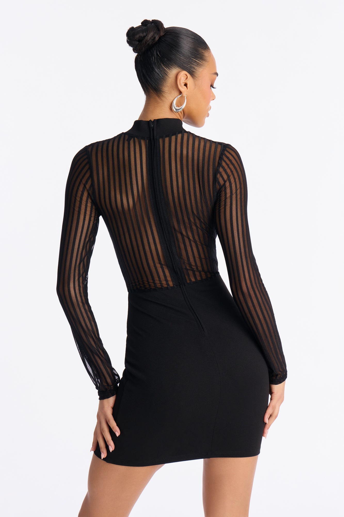 Unbothered Long Sleeve Mesh Mini Dress - Black