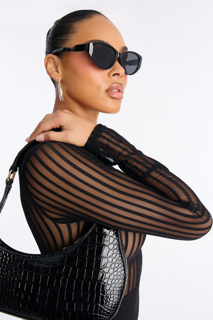 Unbothered Long Sleeve Mesh Mini Dress - Black