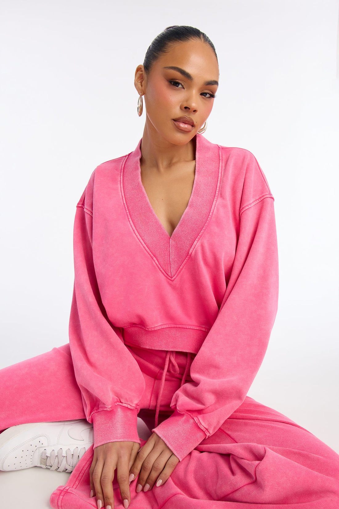 Angelica Washed French Terry Pant Set - Raspberry