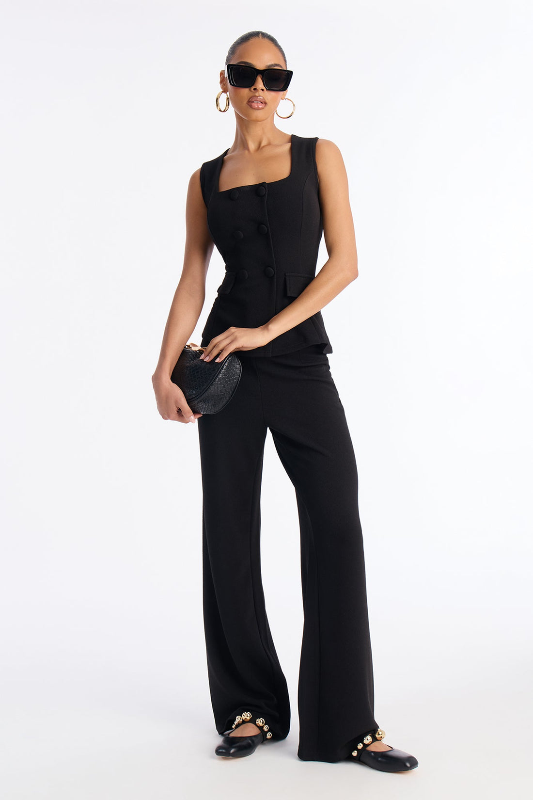 Gelina Square Neck Wide Leg Jumpsuit - Black