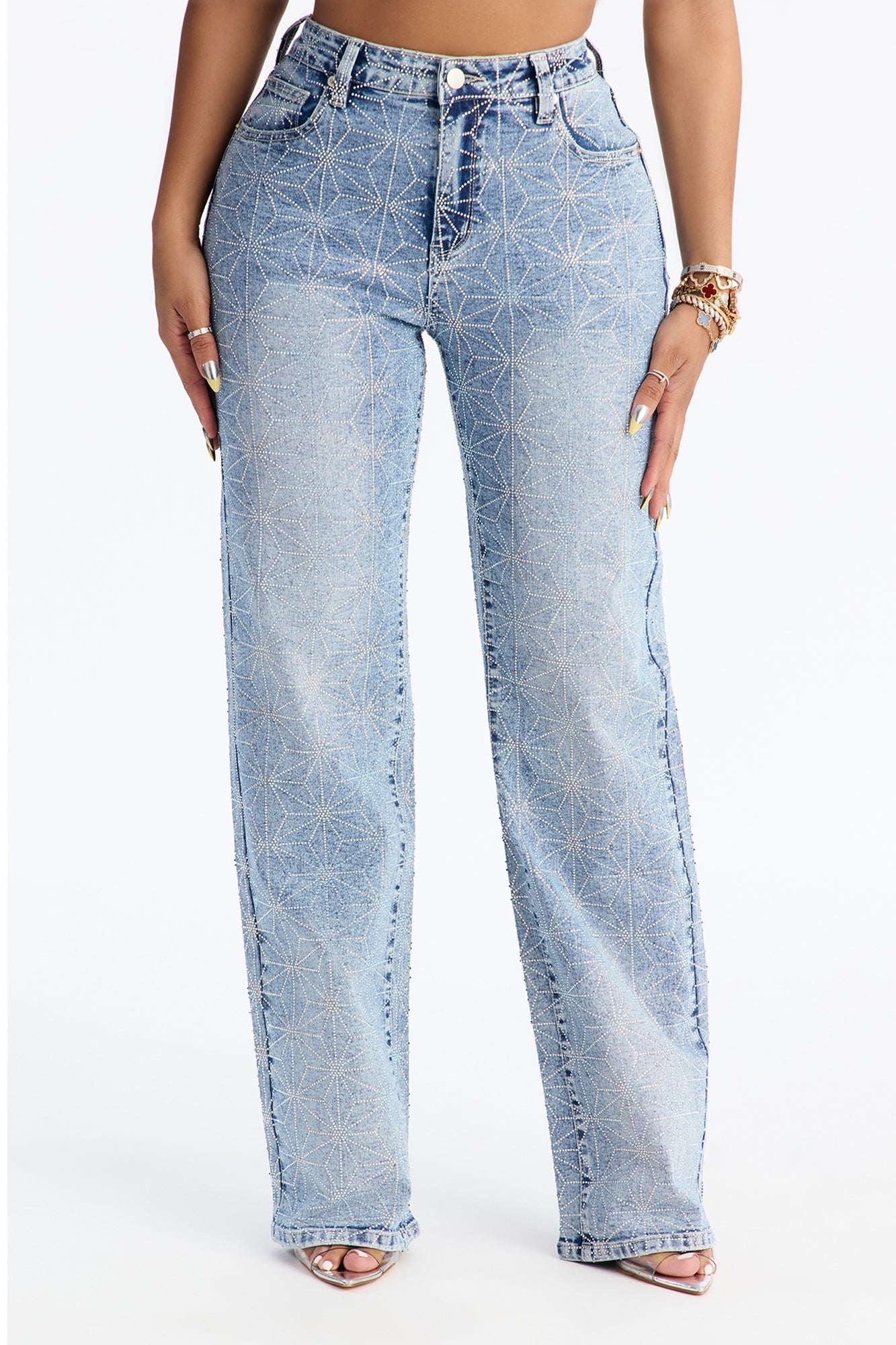 Jazzed Up Embellished Straight Leg Jeans - Medium Wash