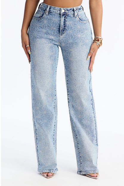 Jazzed Up Embellished Straight Leg Jeans - Medium Wash