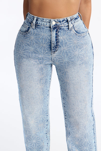 Jazzed Up Embellished Straight Leg Jeans - Medium Wash