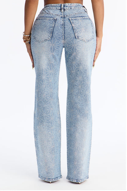 Jazzed Up Embellished Straight Leg Jeans - Medium Wash