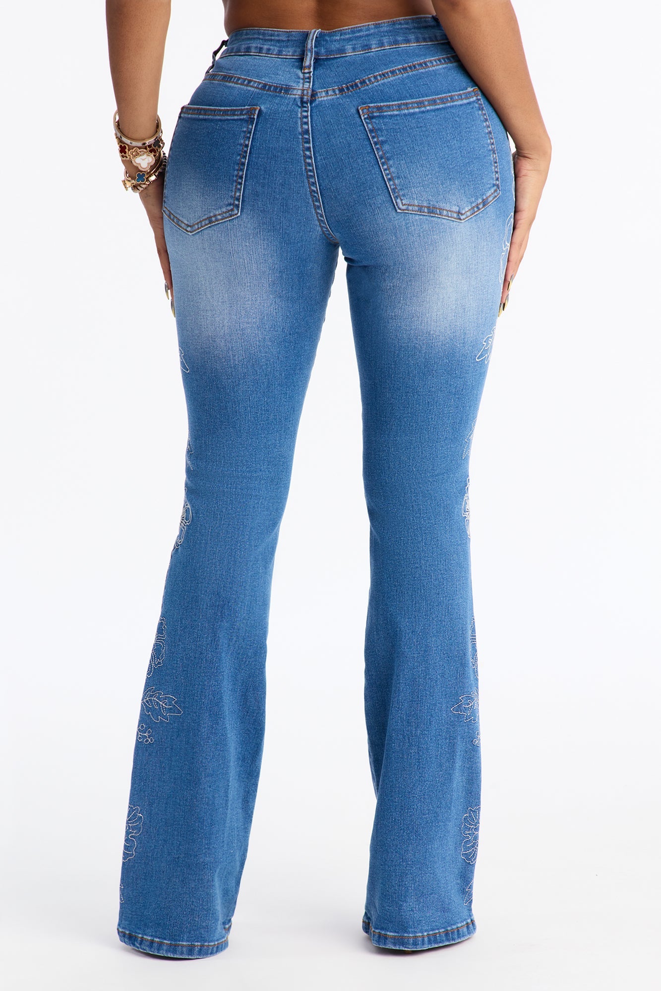 Les Fleurs Stretch Flare Leg Jeans - Medium Wash