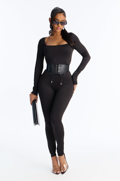 Sydney Belted Skinny Catsuit - Black