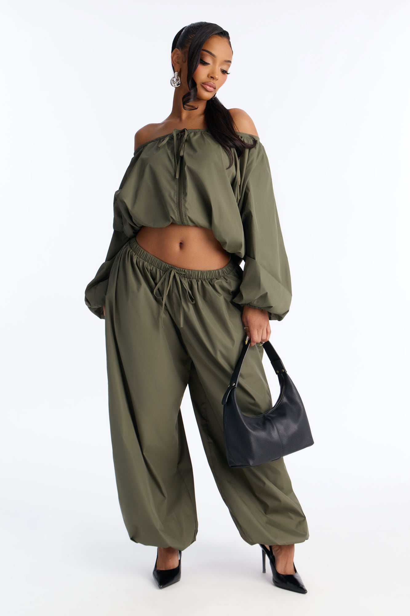 Whitney Windbreaker Balloon Pant Set - Olive