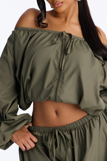 Whitney Windbreaker Balloon Pant Set - Olive