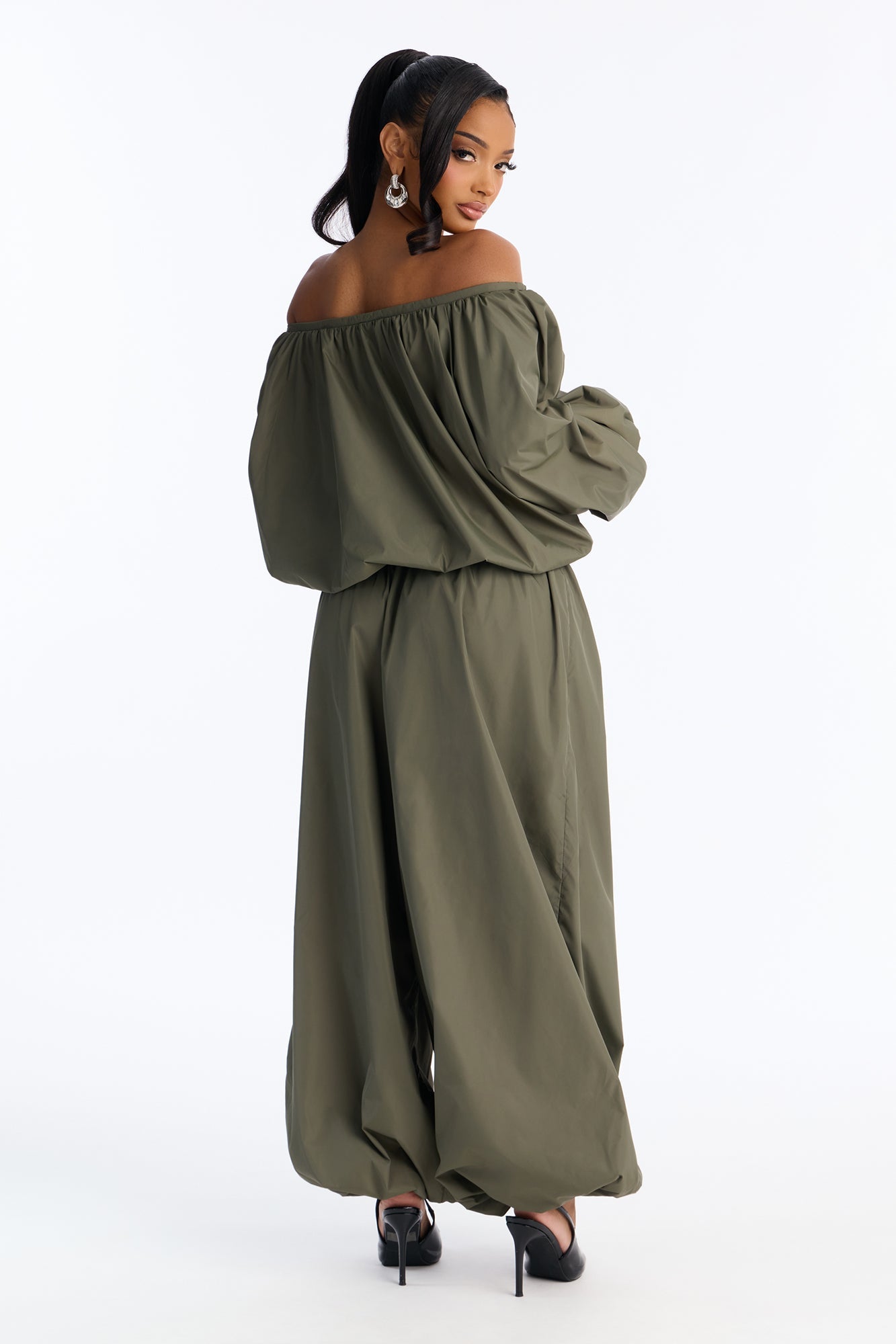 Whitney Windbreaker Balloon Pant Set - Olive