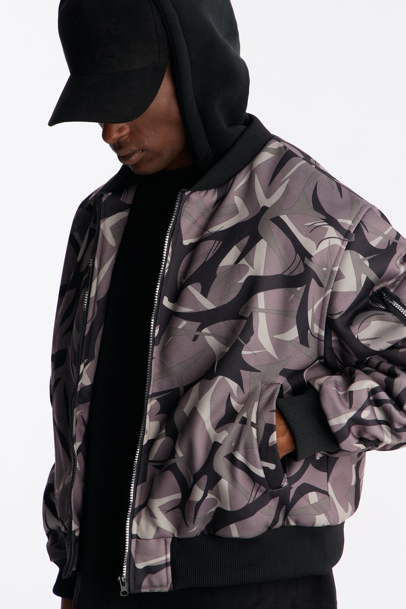In The Cut Camo Zip Up Hoodie - Grey/combo