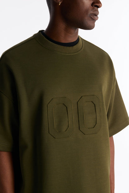 Structured Fleece Embossed Number Tee - Olive