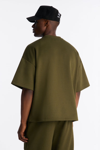 Structured Fleece Embossed Number Tee - Olive