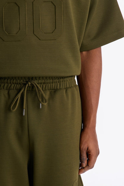 Structured Fleece Embossed Cargo Joggers - Olive