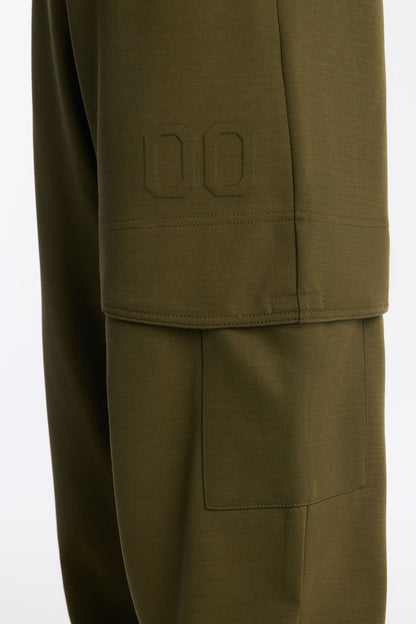 Structured Fleece Embossed Cargo Joggers - Olive
