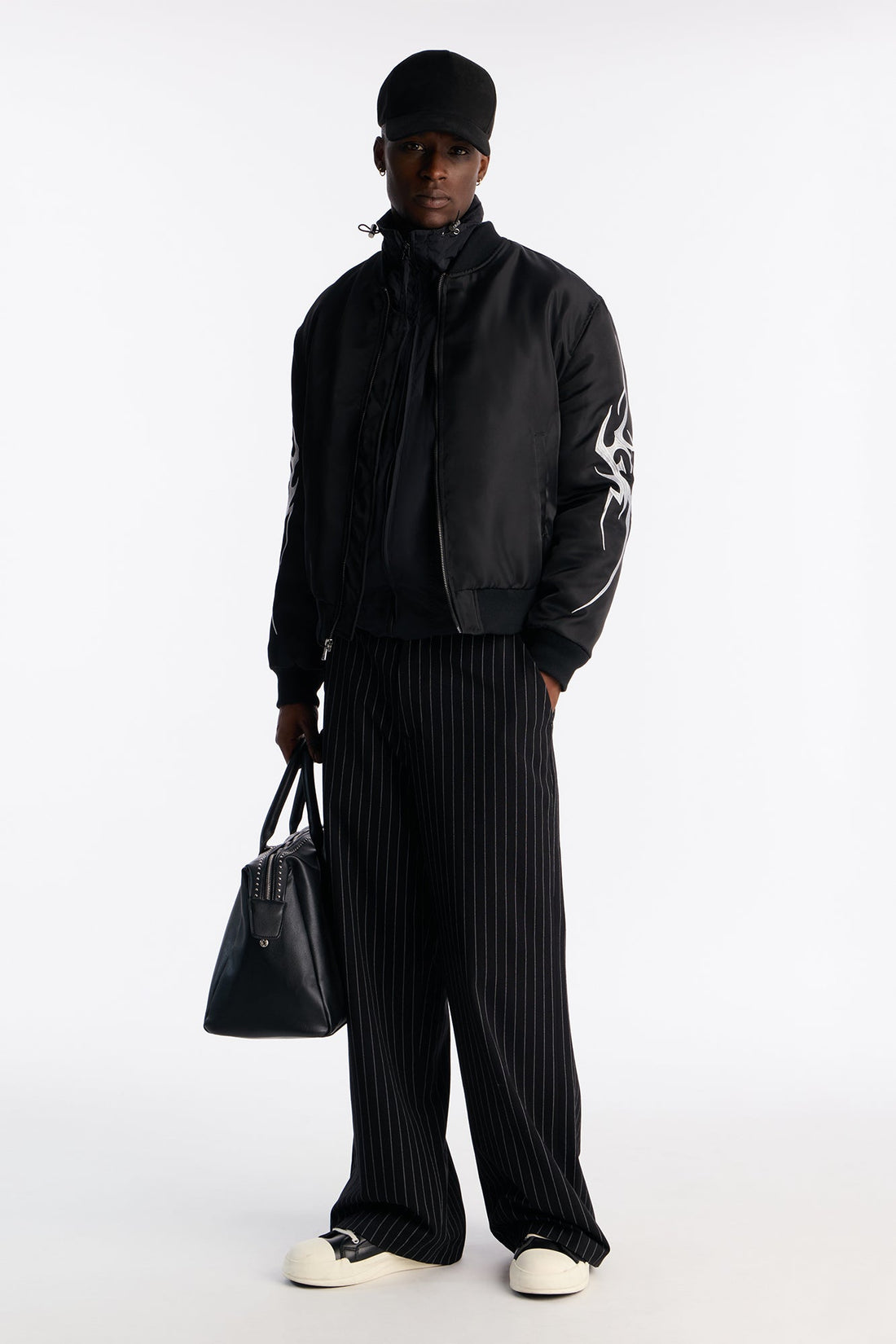 Relaxed Classic Embroidered Bomber Jacket - Black