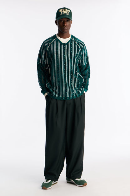 Luxe Grid Paneled V Neck Shirt - Hunter Green