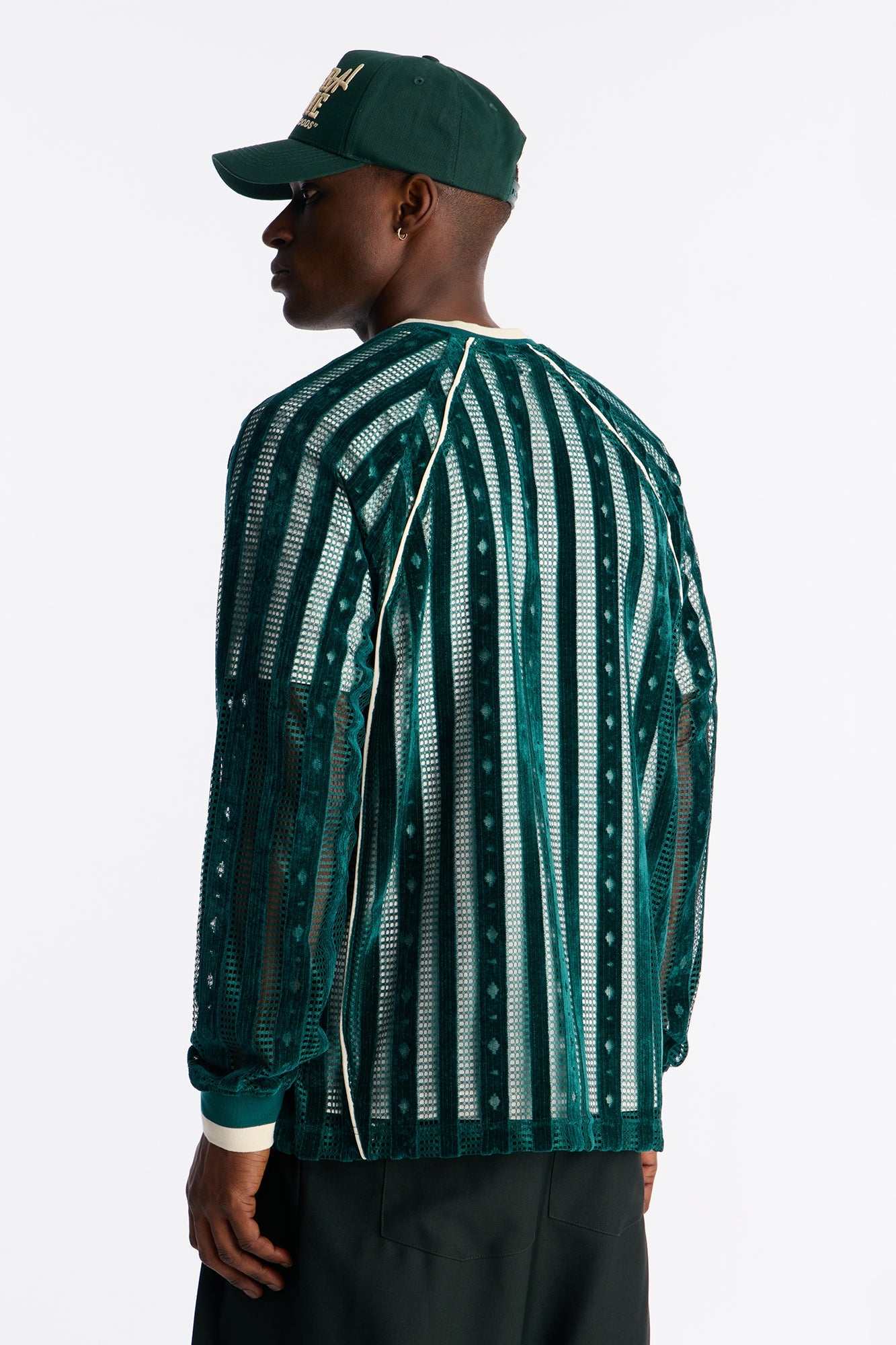Luxe Grid Paneled V Neck Shirt - Hunter Green