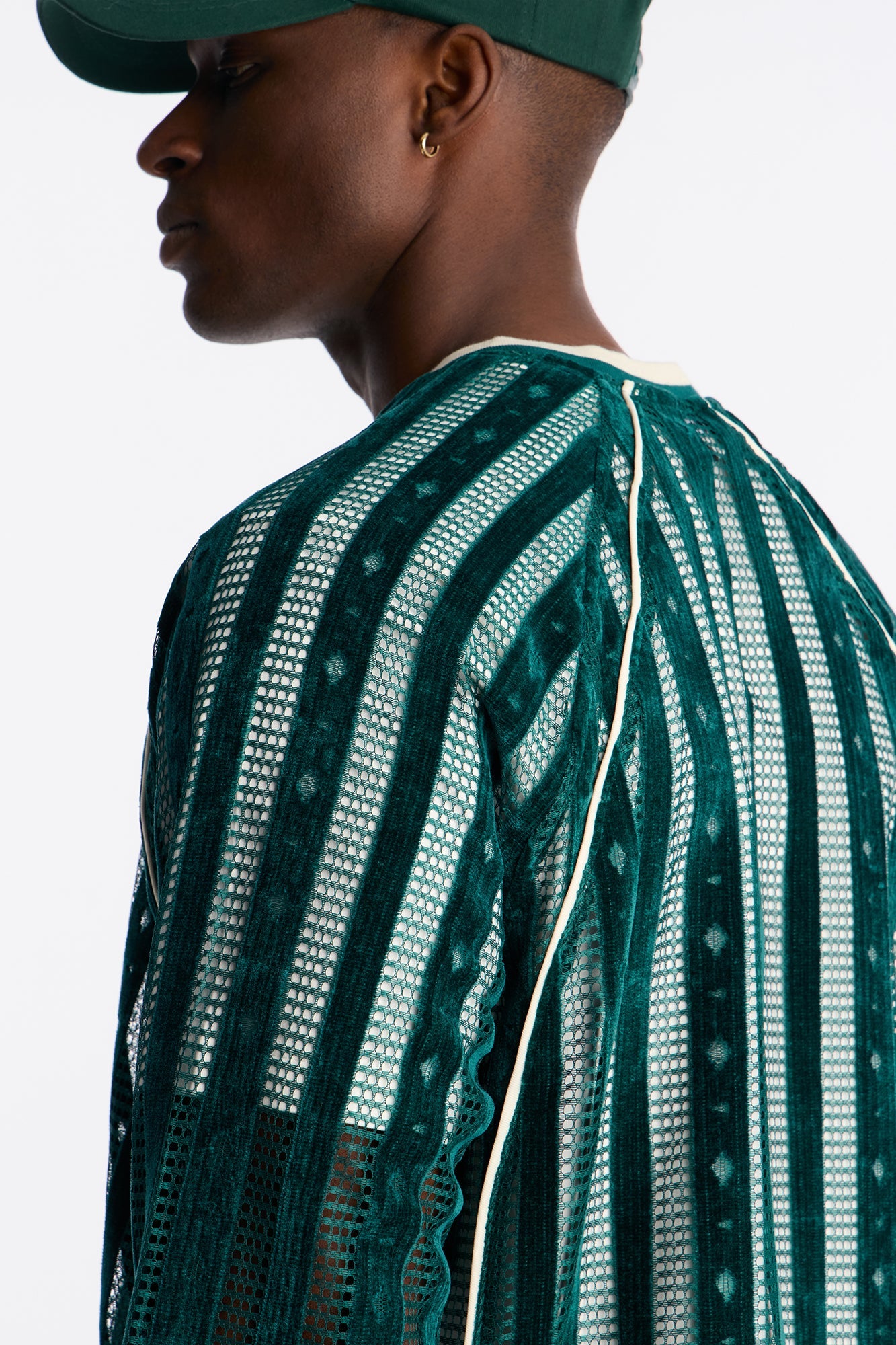 Luxe Grid Paneled V Neck Shirt - Hunter Green