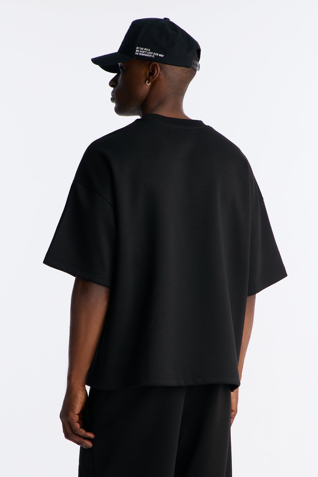Structured Fleece Embossed Number Tee - Black
