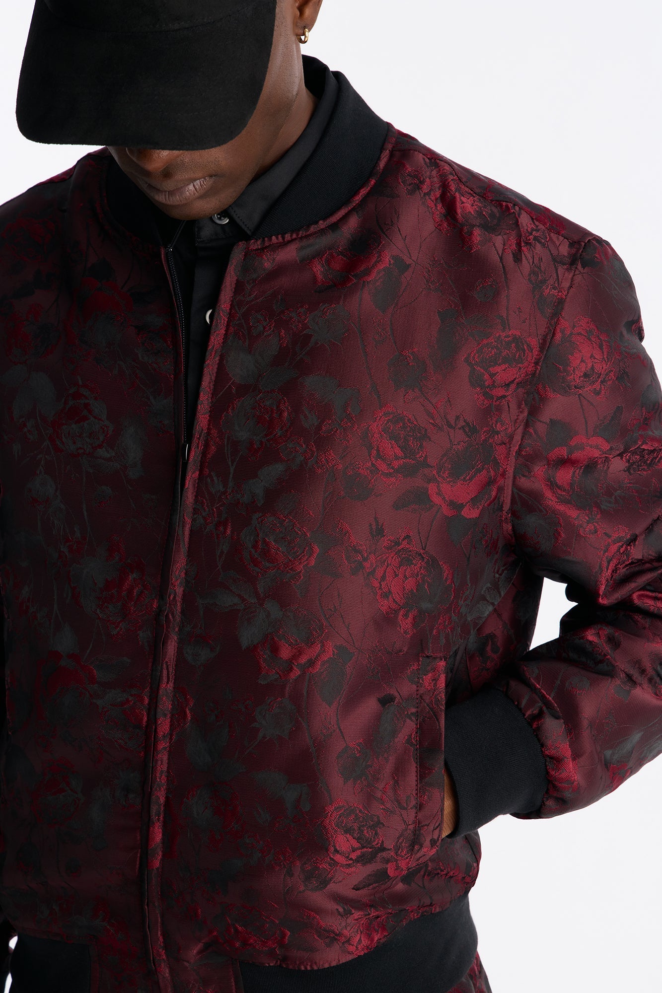 Rose Mirage Bomber Jacket - Burgundy