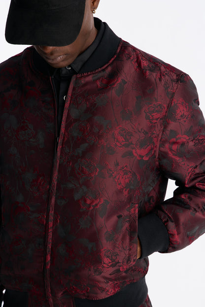 Rose Mirage Bomber Jacket - Burgundy