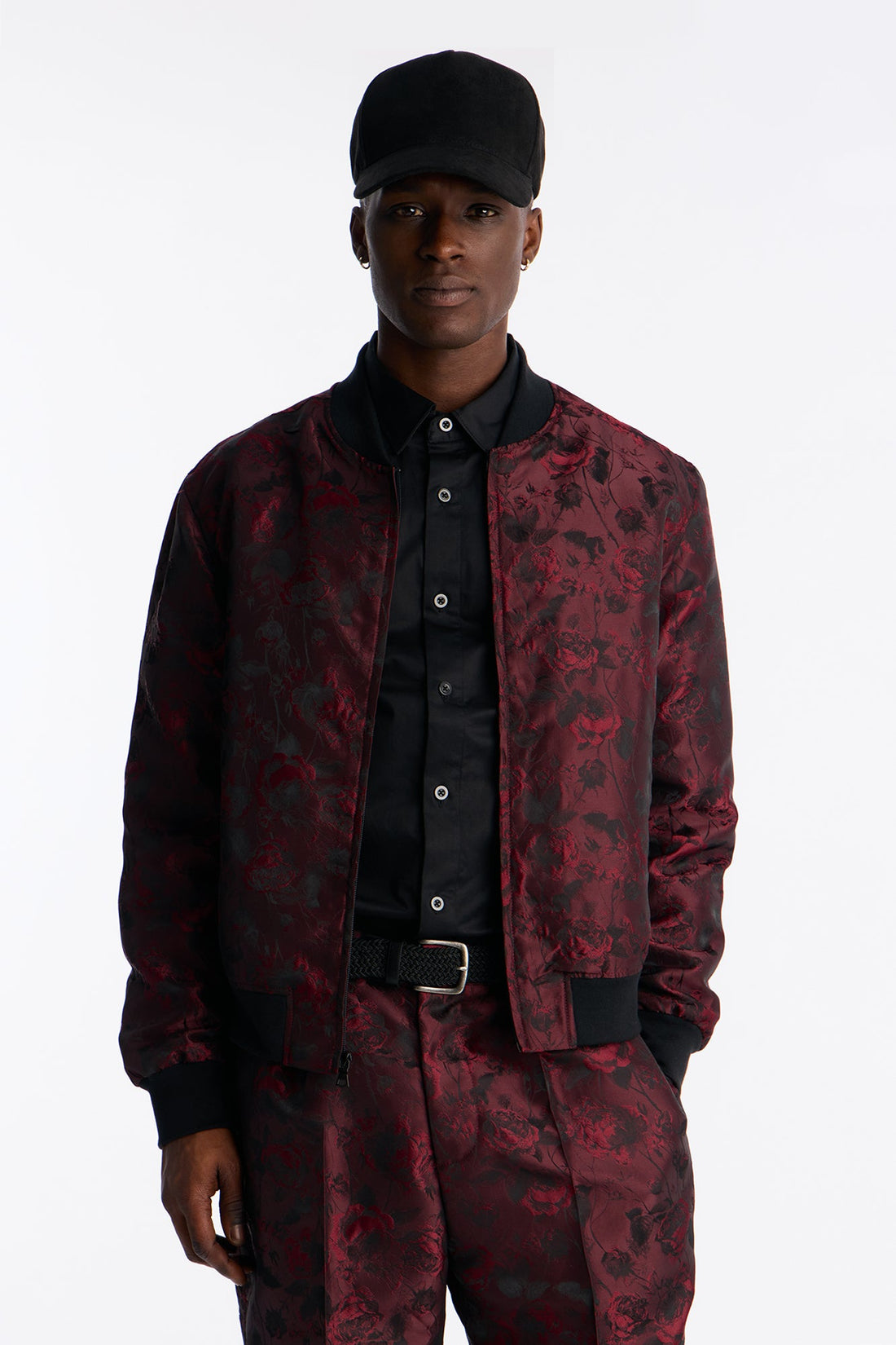 Rose Mirage Bomber Jacket - Burgundy