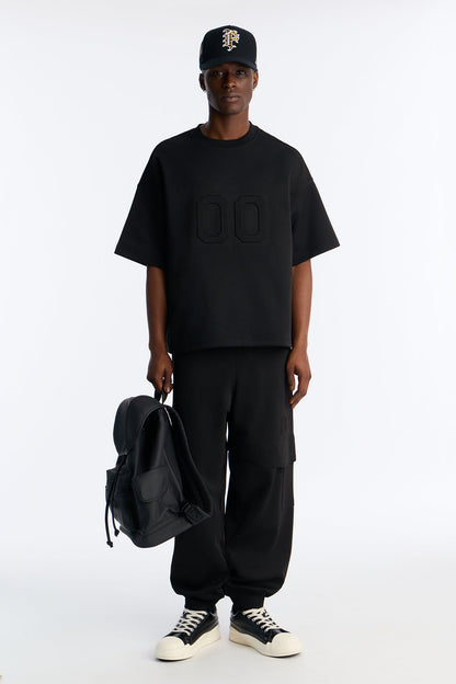 Structured Fleece Embossed Cargo Joggers - Black