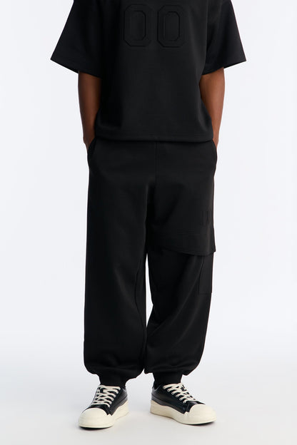 Structured Fleece Embossed Cargo Joggers - Black