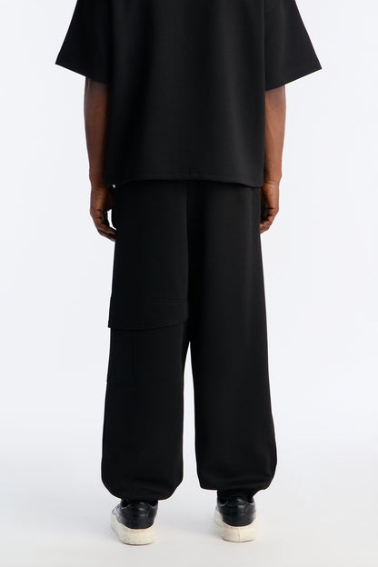 Structured Fleece Embossed Cargo Joggers - Black