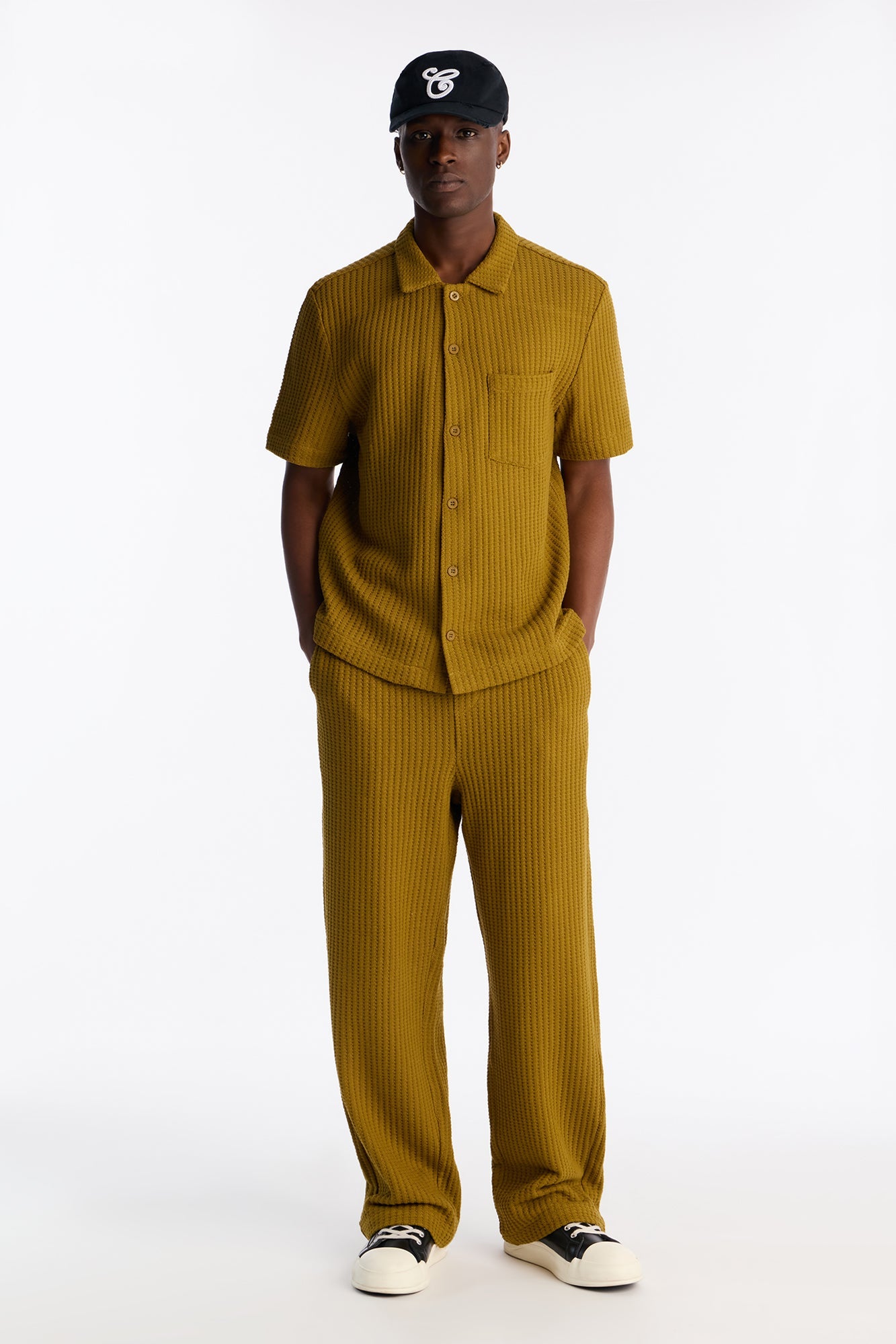 London Fog Textured Button Up Shirt - Mustard