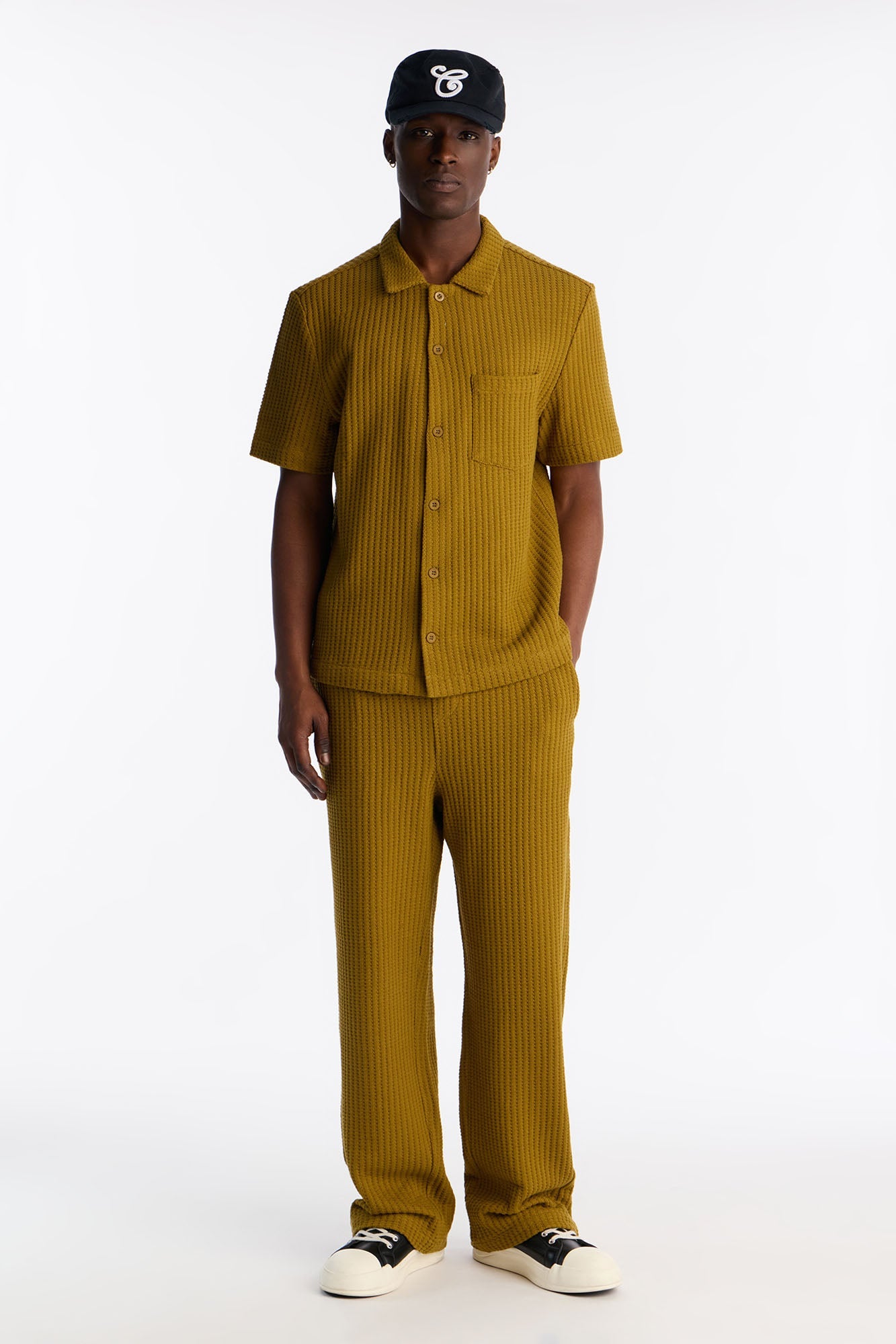 Baggy London Fog Textured Pant - Mustard