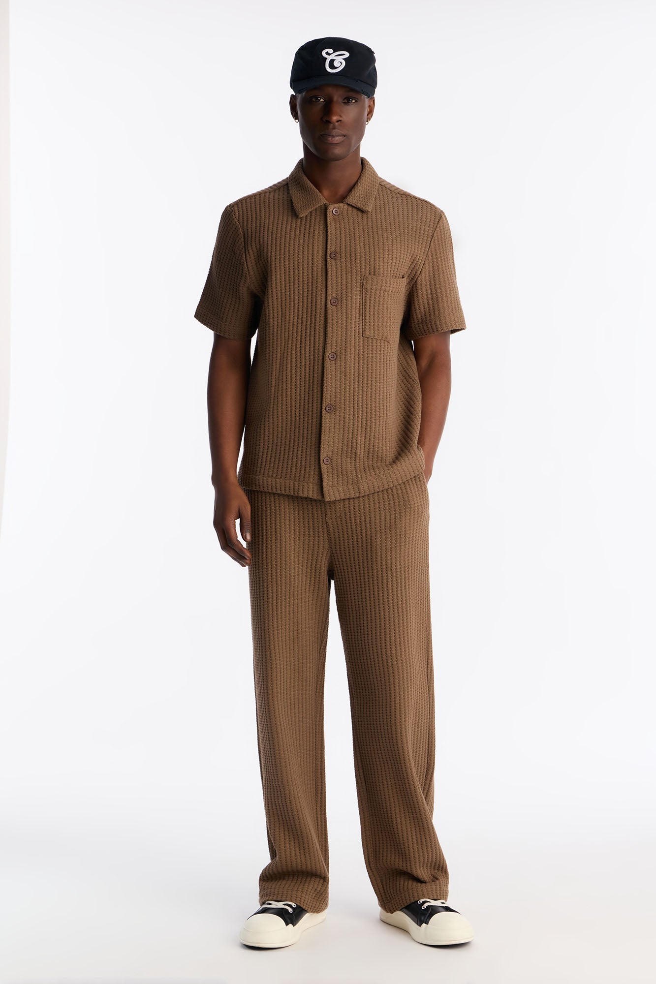 London Fog Textured Button Up Shirt - Brown