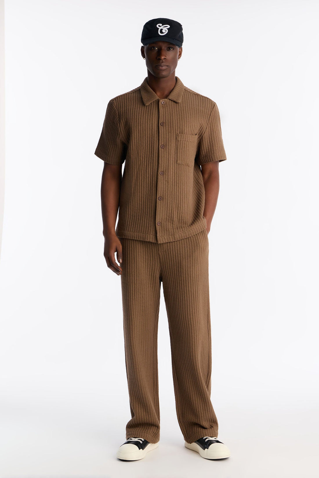 London Fog Textured Button Up Shirt - Brown