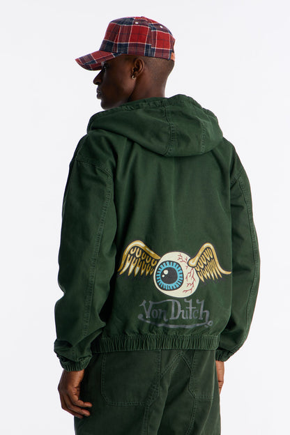 Von Dutch Eyeball Denim Zip Up Hoodie - Green