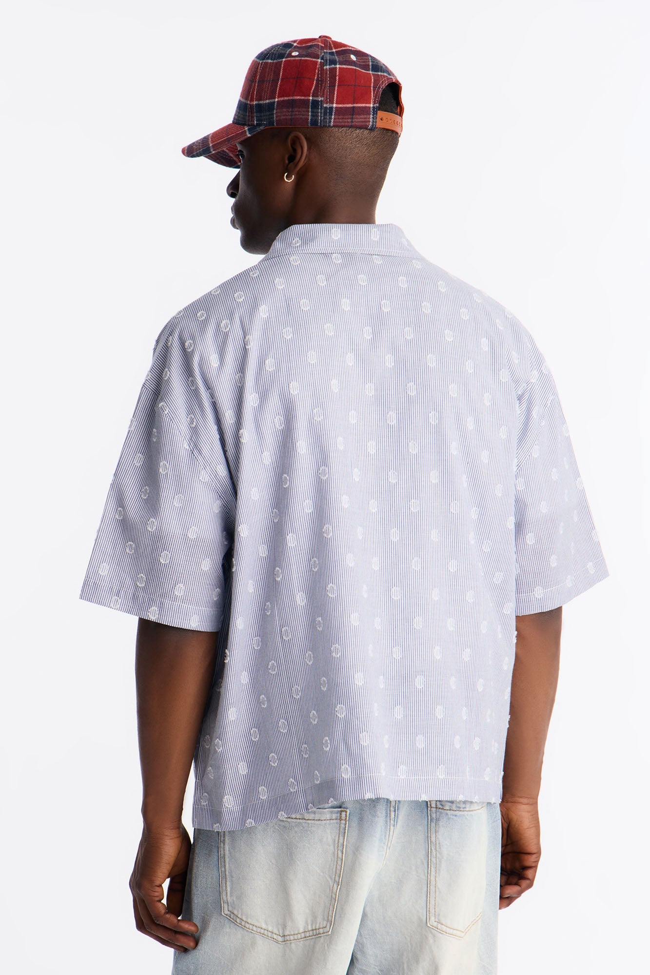 Boxy Static Oval Pinstripe Button Up Shirt - Blue