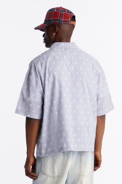 Boxy Static Oval Pinstripe Button Up Shirt - Blue