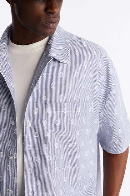Boxy Static Oval Pinstripe Button Up Shirt - Blue