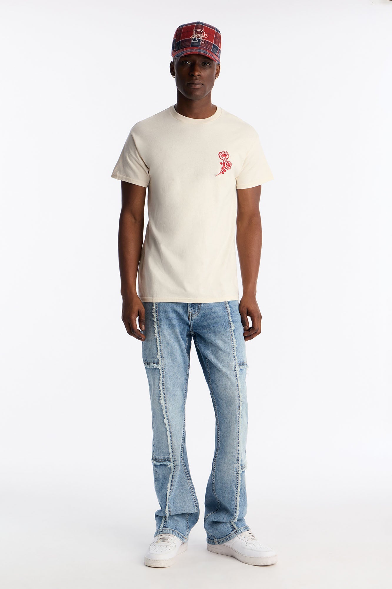 Roses Embroidery Short Sleeve Tee - Natural