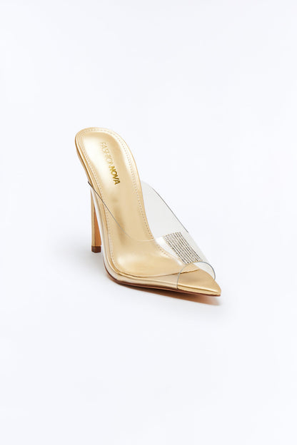 Champagne Nights Clear Heels - Gold
