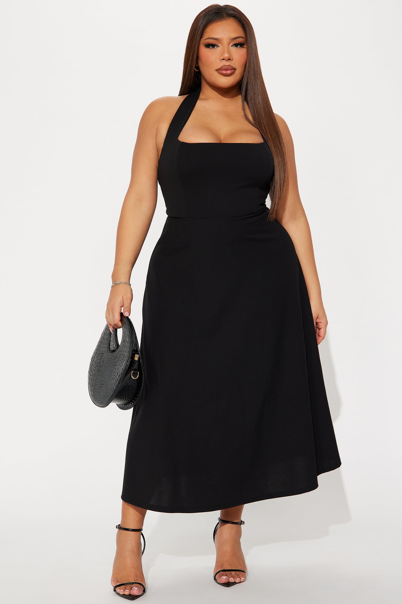 Alena Halter Midi Dress - Black