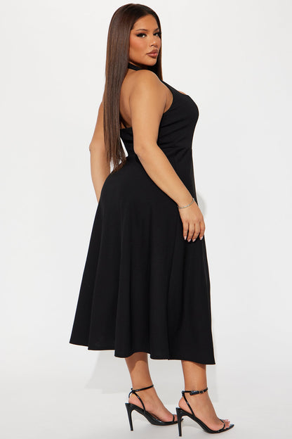 Alena Halter Midi Dress - Black