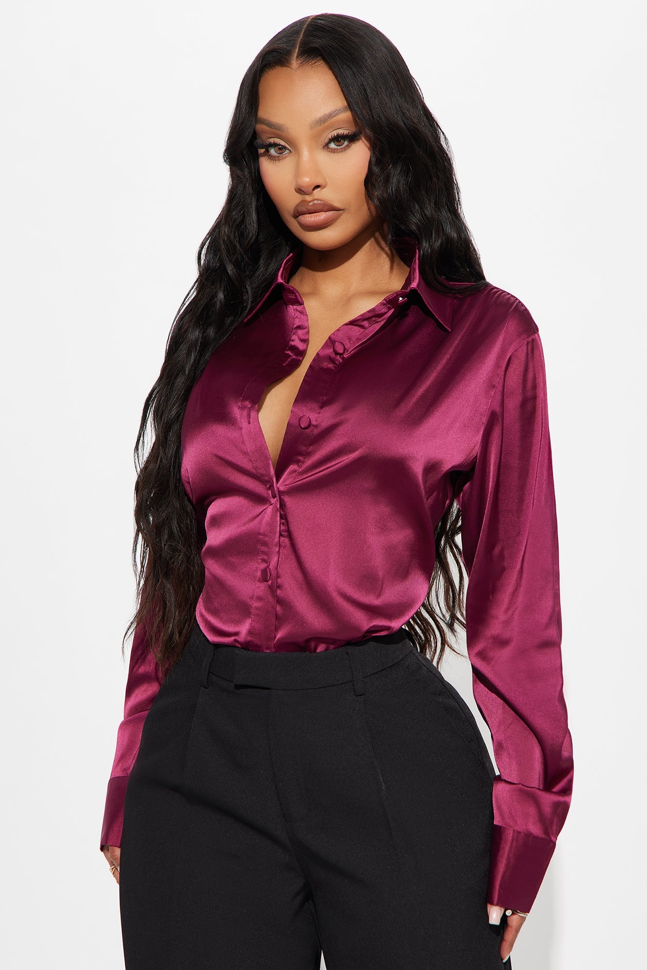 Another Workday Satin Shirt - Wine