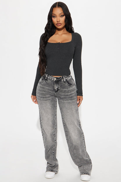 Stephanie Henley Long Sleeve Top - Charcoal