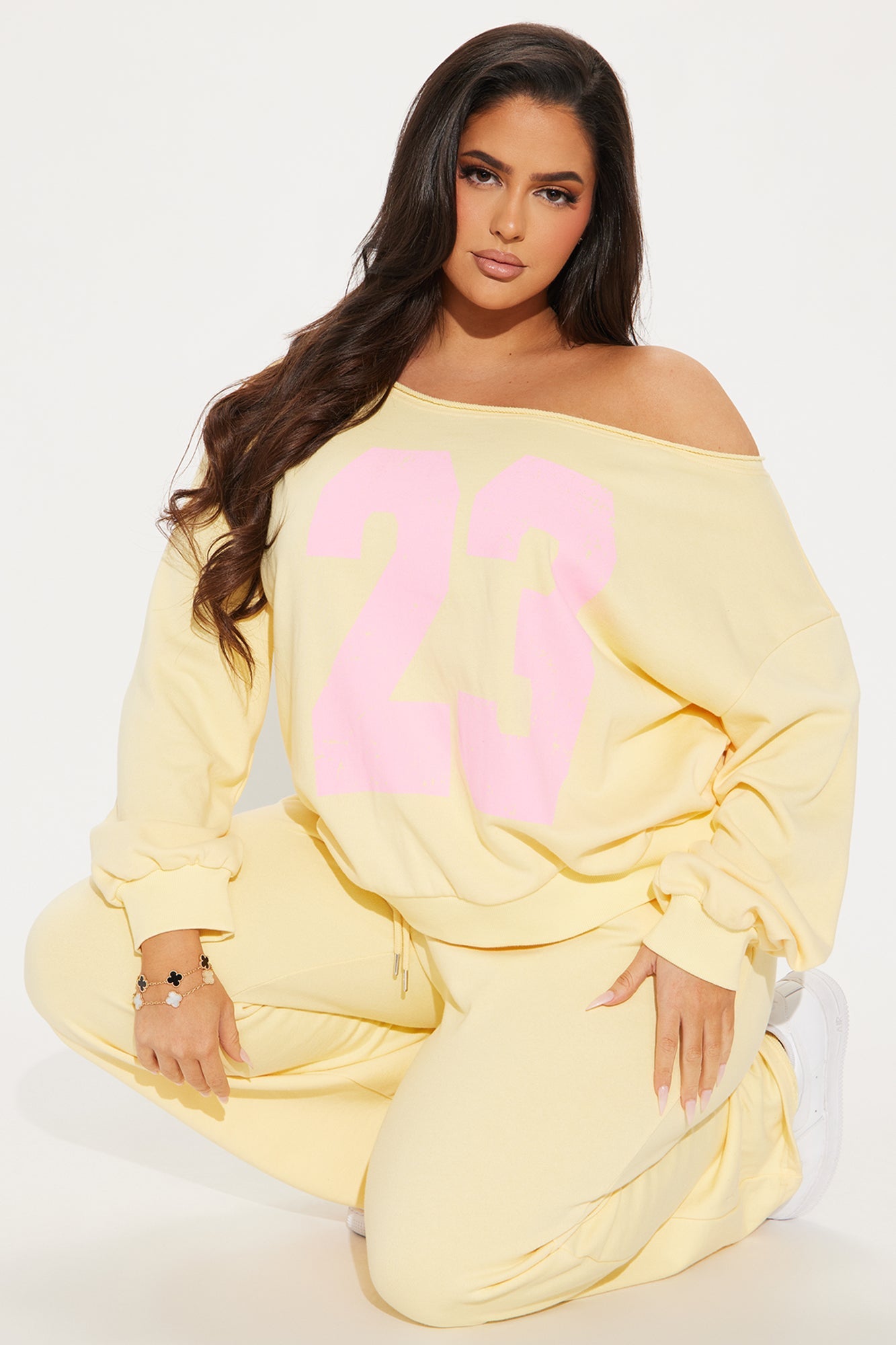 23 Off Shoulder Sweatsuit Set - Yellow