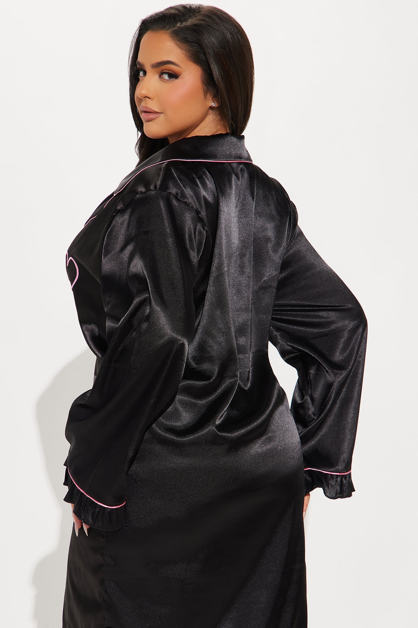 Crushing On You Satin PJ Sleep Shirt - Black/Pink