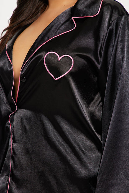 Crushing On You Satin PJ Sleep Shirt - Black/Pink