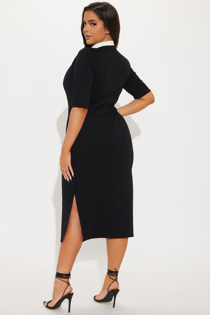 Catching Flights Body Sculpting Contrast Midi Dress - Black/combo